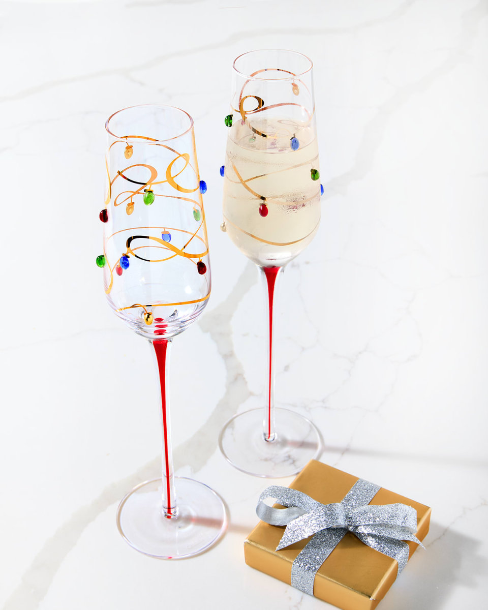 Christmas Lights 6 oz. Champagne Flutes, Set of 2